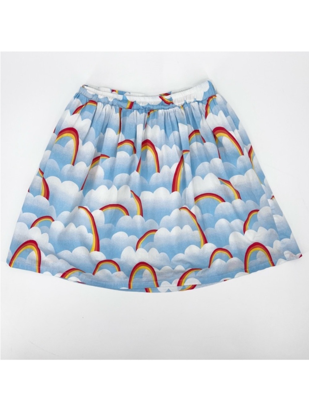 ModCloth 100% Cotton Dreamscape Sky Park Rainbow Cloud Skater Skirt Size Medium